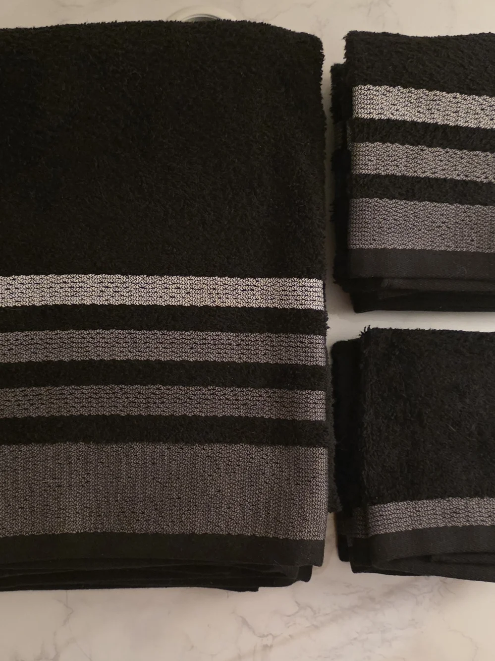 Expressions Black Bath Towel Set with Silver Stripe Accents